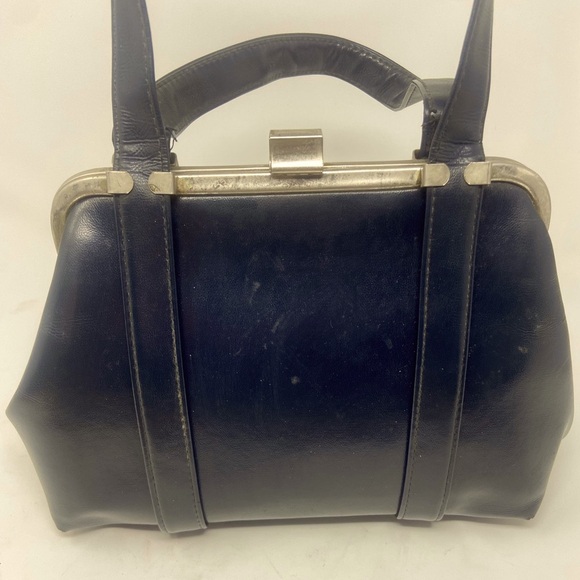Handbags - Vintage Navy Blue Frame Bag – Top Handle Gold Clasp‎